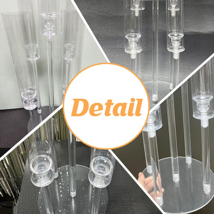 2Pcs 26.8'' Acrylic Candelabra Centerpieces for Wedding Table Decorations,Clear 5 Arms Candlesticks Holder with Acrylic Shade for Candlelight Dinner Party Fireplace Gift with LED Candle