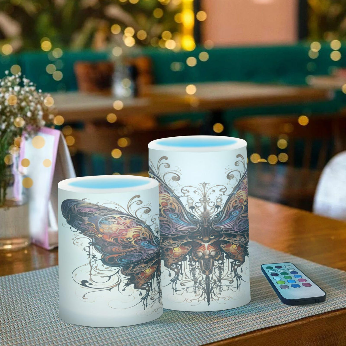 ALAZA Butterfly Flickering Flameless Candles Battery Operated with Remote Timer,Tea Light Candles LED Pillar Votive Candles Set of 2 for Outdoor Indoor Decorations