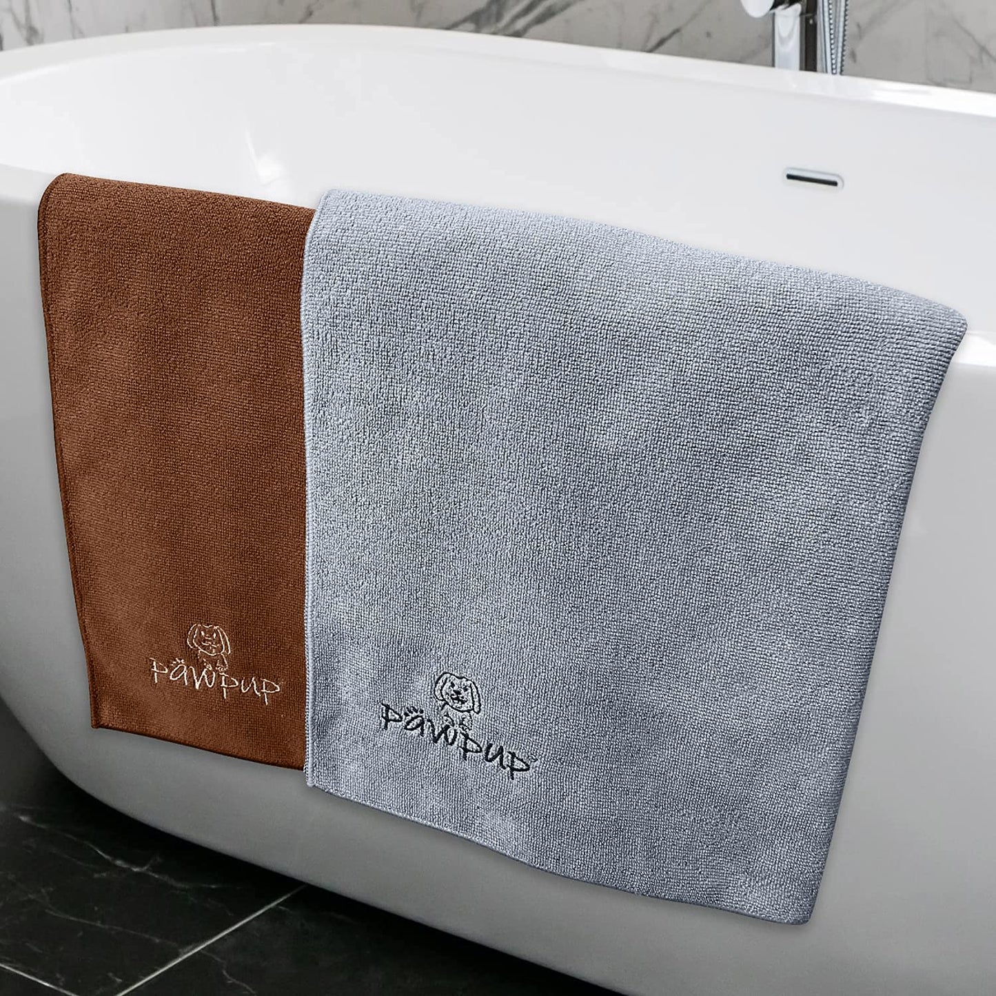 PAWPUP Dog Towels for Drying Dogs Super Absorbent Microfiber Pet Grooming Towel for Dogs, Cats and Other Pets (40 x 24 Inches, Brown and Grey)