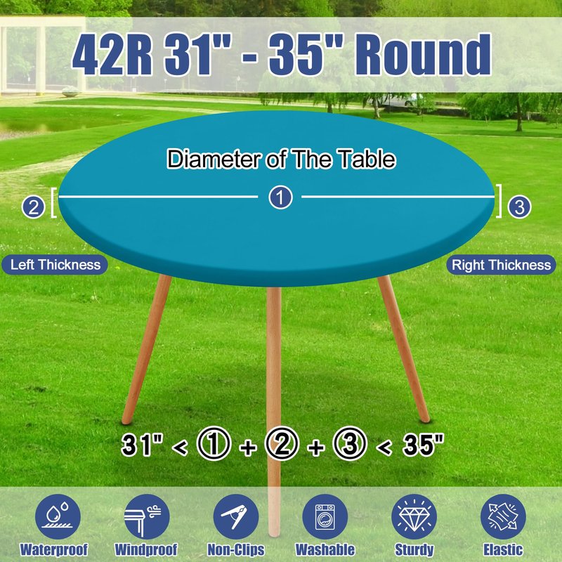 Moosfor Round Spandex Tablecloth, Elastic Fitted Waterproof Tablecloths for 31"-35" Tables, Stretch Washable Picnic Table Cover for Camping, Dining, Indoor and Outdoor, Turquoise