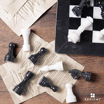 Radicaln Marble Chess Figures 3.5'' Inches Black and White Handmade Figures for Board Games - Marble Chess Set &amp Checker Board Game for Adults