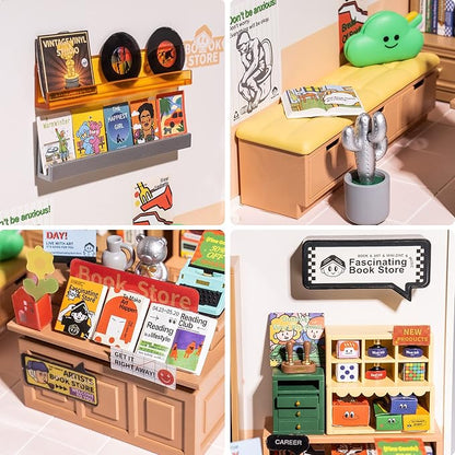 Rolife LED Building Blocks for Adults1:24 Toy Building SetsModel Building Kits for Kids Ages 8-12-15DIY Miniature Dollhouse Kits for AdultsHobbies for Women Men (3.Fascinating Book Store)