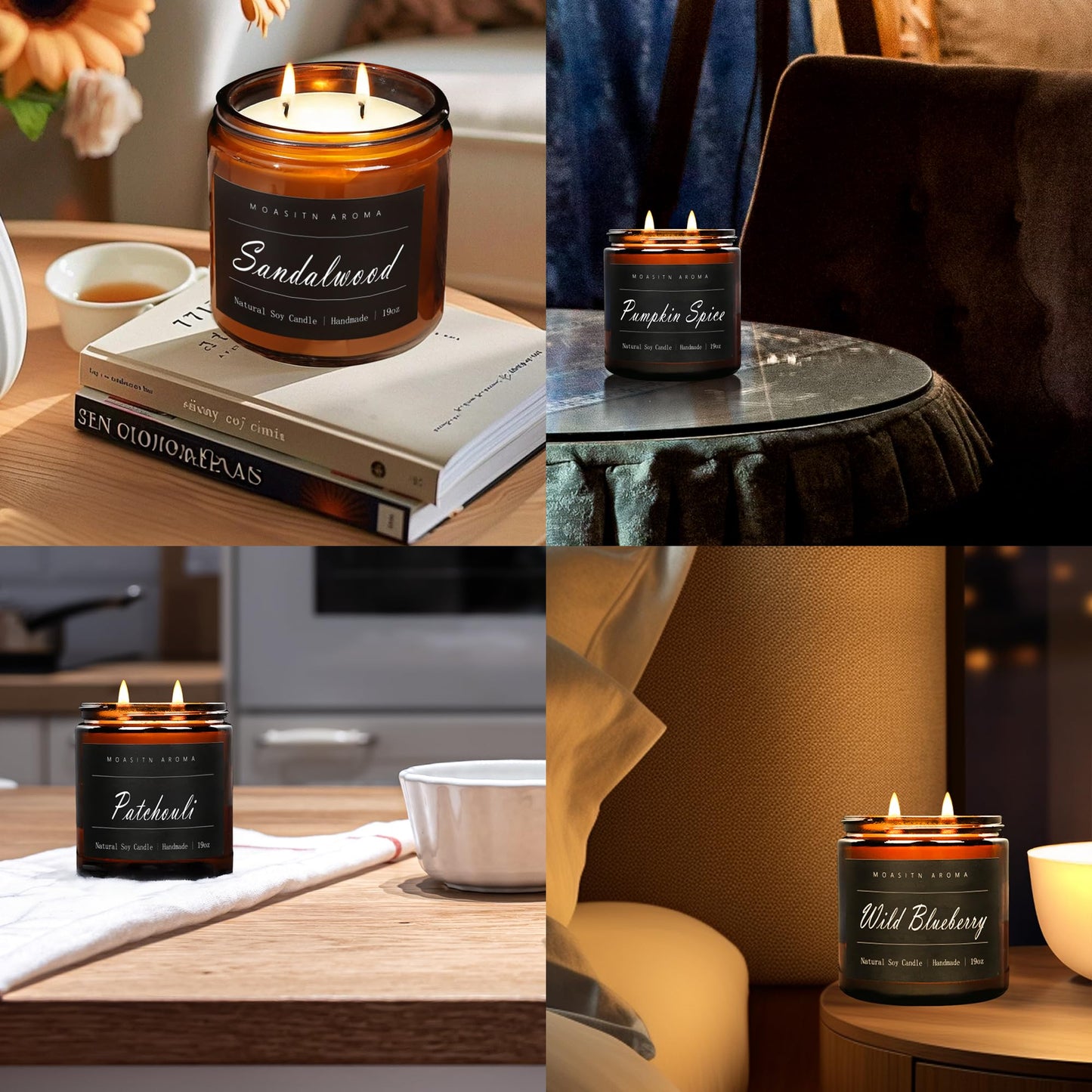 MOASITN Pumpkin Spice Large Heavenly Scented Candles for Home|19oz 100h Long Lasting Clean Burn|Natural Soy Aromatherapy Candle|2 Wick Jar Candle for Women,Men as Relaxing,Birthday,Housewarming Gifts