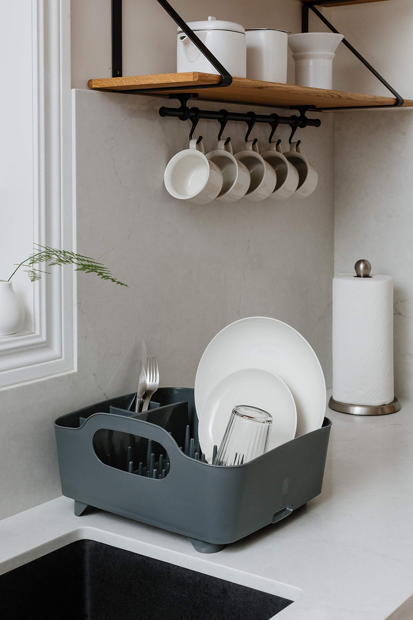 Umbra Tub Dish Drying Rack – Lightweight Self-Draining Dish Rack for Kitchen Sink and Counter at Home, RV or Motorhome, Charcoal Kitchen, 36.067999999999998 x 33.655000000000001 x 18.288 cm