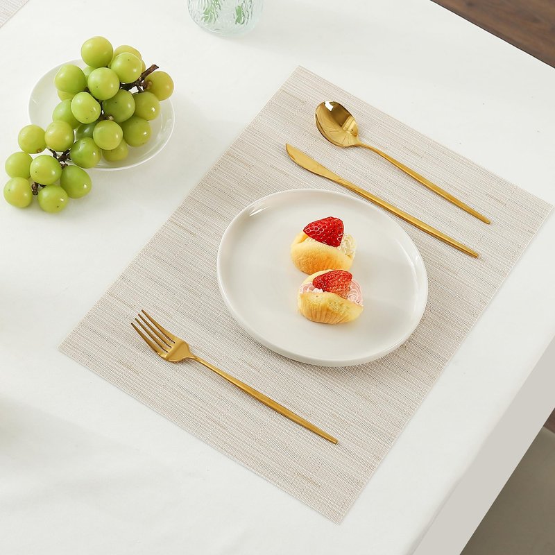 Leetaltree Pale Beige Placemats Set of 12 - Heat Resistant Non-Slip Place mats for Dining Table, Washable Durable PVC Vinyl Woven Table Mats（Pale Beige, 12）