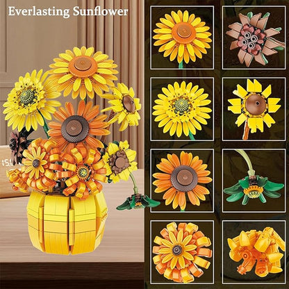 Flowers Building Set for Adults - Sunflowers Building Blocks with Vase 1009PCS Artificial Flowers Botanical Collection Gifts for Christmas Birthday Valentine's Day