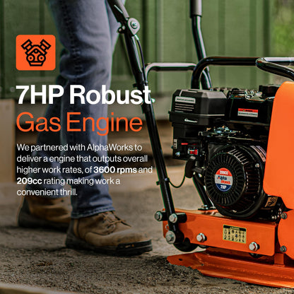 SuperHandy Plate Compactor with 7HP Gas Engine – 4200 lbs Force, 20 x 15 in. Steel Plate, 12 in. Depth Tamper for Soil, Gravel, Asphalt, Landscaping, Sidewalks, Patios (Water Tank)