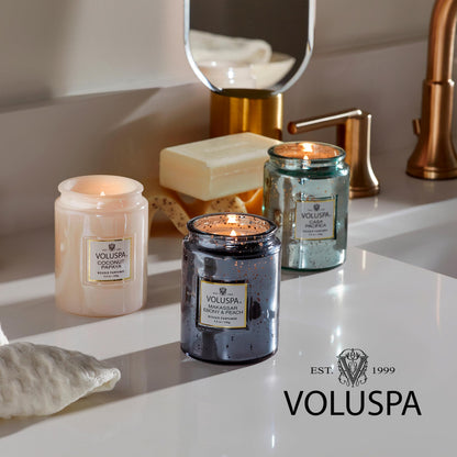Voluspa Milk Rose, 2 Wick Tin Candle, 26 Ounce, 80 Hour Burn Time, Coconut Wax for Clean Burning, Handcrafted in the USA