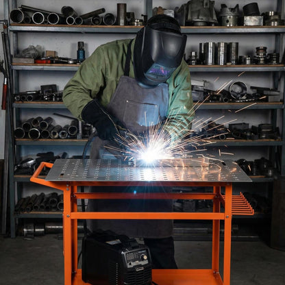 Welding Table, 36" x 24" Welding Workbench with 800LBS Steel Frame, Portable Welding Bench with 2 Brake Wheels & 4 Adjustable Feet, Side Hanging Board, 178 5/8" Fixture Holes for Garage Workshop
