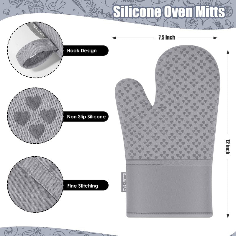 Dish Towels and Dishcloths with Oven Mitts Sets- 100% Cotton Tea Towels for Kitchen- 500 F Heat Resistant Oven Mittens 7.5"x12", Durable Dish Cloths 11.8"x11.8", Absorbent Dish Towels 13.5"x24"