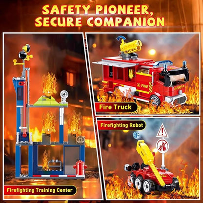 Sluban City Fire Training Set Fire Rescue Building Set with 4 Fireman Minifigures &amp Fire Truck Compatible with Lego City Fire Station Set Building Toys Gifts for Boys Aged 6-12 585 PCS