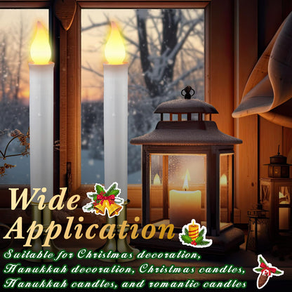 Baquler 8 Pcs Christmas LED Window Candles with Sensor Dusk to Dawn Light Sensor 9.37 Inches Cordless Flameless Battery Taper Candles with Flickering Amber Flame for Xmas Home Decor(Gold)