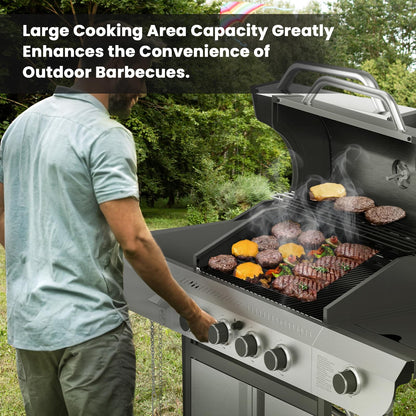 Electactic 4-Burner Gas Grill with Side Burner,Stainless Steel Propane Grill with Porcelain-Enameled Grills,Built-In Thermometer,42000BTU BBQ Grill for Outdoor Cooking and Patio Barbecues