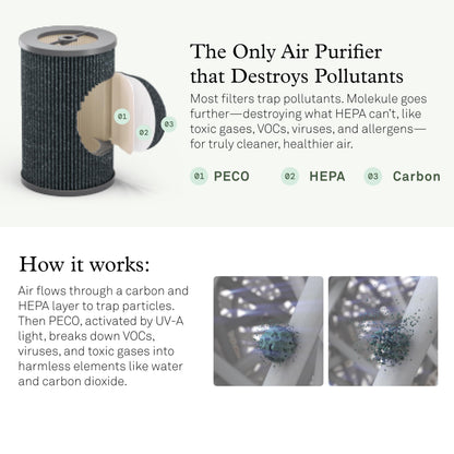 Molekule Air Pro Air Purifier - Purifies Rooms Up to 1000 Sq Ft with High Foot Traffic - FDA Cleared for Destruction of Viruses, Bacteria & Mold - Silver