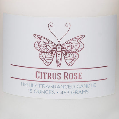 Carolina Citrus Rose Scented Candle, 16 oz Wellness Relaxing Aromatherapy Candle, 2 Wick White Jar Soy Blend Wax, Candles for Home, 60H Burn - Made in The USA