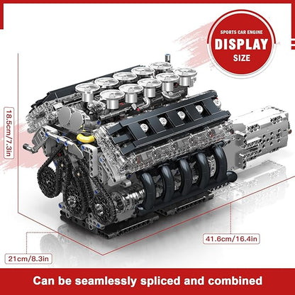 Mould King LR V10 Engine Model Kit for Adults 1834 Pcs Engine Kits That Runs DIY Mechanical Building Set for 14+ 10250 STEM Educational Toy Car Motor