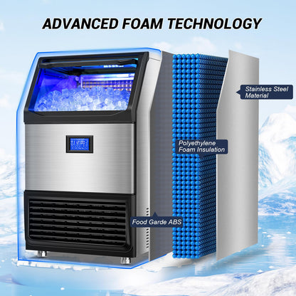 SOZT® Commercial Ice Maker Machine 450LBS/24H, Stainless Steel Under Counter Ice Machine with 200LBS Storage Bin, Self-Cleaning Freestanding Ice Cube Maker for Restaurant, Bar, Home, Office