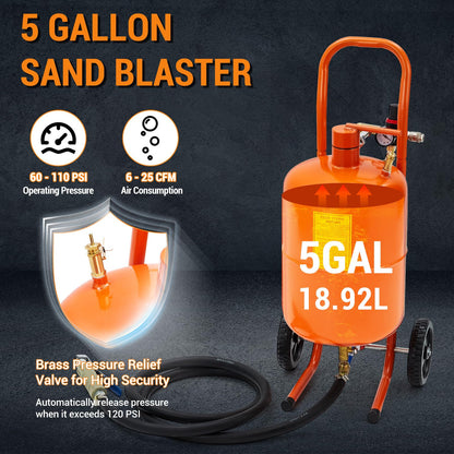 5 Gallon Sand Blaster Sand Blasting Machine, 60-110 Psi Pressure Air Sand Blasting Kit with 4 Ceramic Nozzles & Oil-Water Separator, Portable Abrasive Blaster for Paint Stain Rust Removal