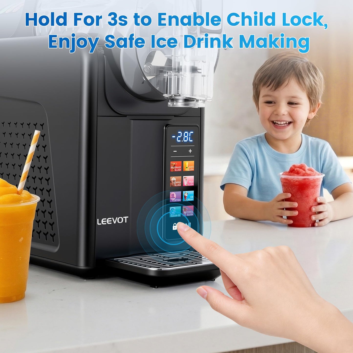 LEEVOT Slushie Machine & Soft Serve Ice Cream Maker 2 in 1, Frozen Drink Machine with Quicool Technology, 6 Presets, Child Lock, Self-Cleaning, Margarita Slush Daiquiri Machine for Home, 120V 60HZ