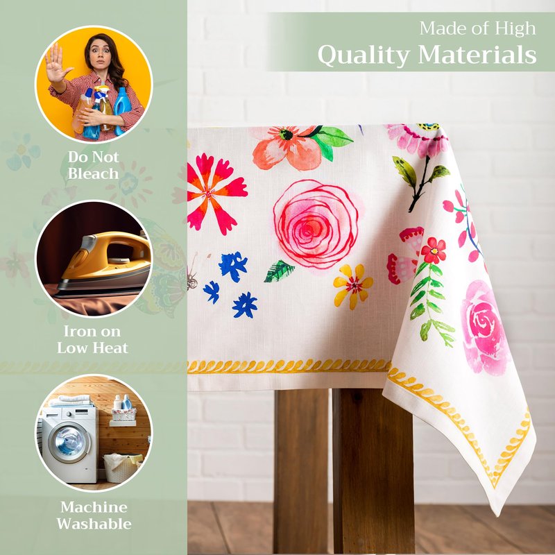 Maison d' Hermine Table Cloth Rectangle Table 100% Cotton 70 x 120 Inches Tablecloth Reusable Decorative for Dining Kitchen Farmhouse Home Gifts for Mothers Day Spring Summer- Happy Florals - Sweety