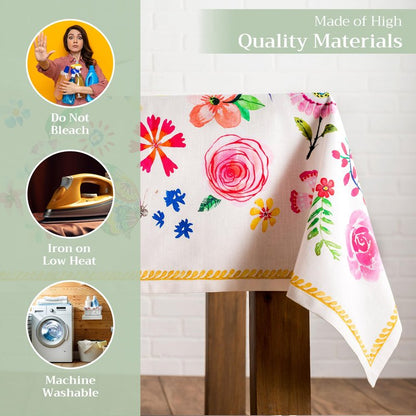 Maison d' Hermine Table Cloth Rectangle Table 100% Cotton 54 x 72 Inches Tablecloth Reusable Decorative for Dining Kitchen Farmhouse Home Gifts for Mothers Day Spring Summer - Happy Florals - Sweety