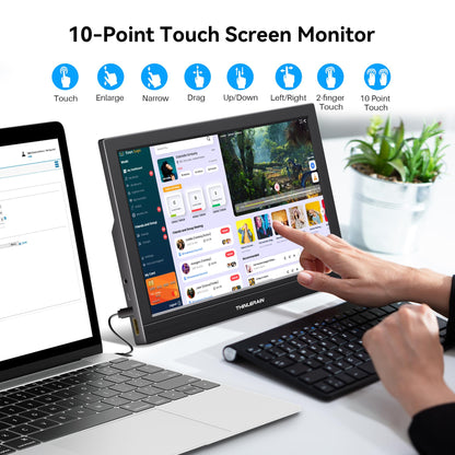 Thinlerain 11.6 Inch Portable Monitor Touchscreen, 10-Point Touch Screen Monitor Travel Screen with Kickstand & Speaker, HDMI USB C External Display for Laptop, PC, Phone