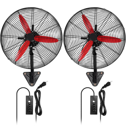 Aurelema 2 Set 22 Inch Wall Mount Fan Oscillating Industrial Heavy Duty Metal 3 Speed Red Blade Fan, 7500 CFM, with Powerful Cooling, for Commercial Residential Garage Warehouse Workshops Factory