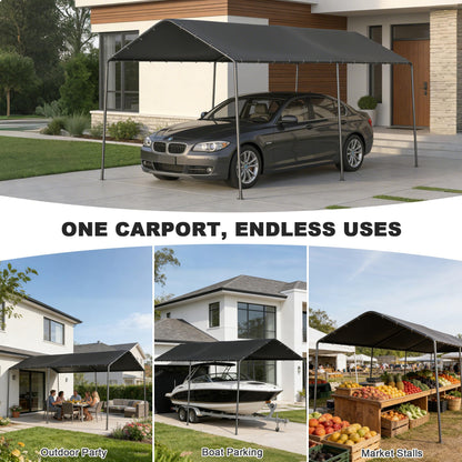 10 x 20 FT Carport Heavy Duty, Portable Garage Canopy Outdoor, Galvanized Car Canopy for Car Garage Shelter Tent Party Tent with Anchor Kit (Black)