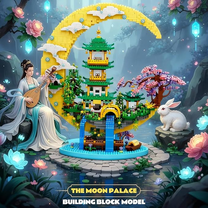 Chinese Moon Palace Architecture Building SetCherry Blossom Bonsai Bricks Micro Japanese Sakura Tree House ModelMoon-Themed Building Kit.Ideal Gift for Adults &amp Teens.