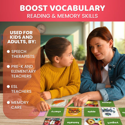 QUOKKA 104 Food Flash Cards Set – Kids and Adults Vocabulary Builder for ABA Therapy, Early Childhood Education, and ESL Teaching – Picture Cards for Speech Therapy and Vocabulary Building Activities