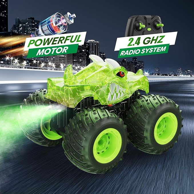BAODLON RC Monster Trucks Toys for 3 4 5 6 7 8 Years Old Boys Kids 2.4GHz Remote Control Monster Car All Terrain RC Truck Off Road with Spray &amp Light Rechargeable Battery Christmas Birthday Gi