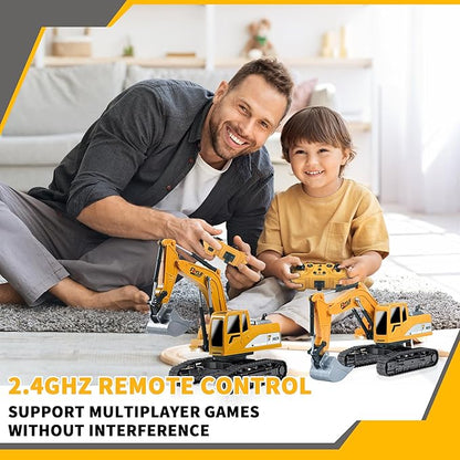 Remote Control Excavator Toys 1: 24 Engineering Digger Truck for Boys with Metal Shovel Lights Sounds Turns 680 Degree 2.4 GHz Construction Toys Christmas Birthday Gift for Kids