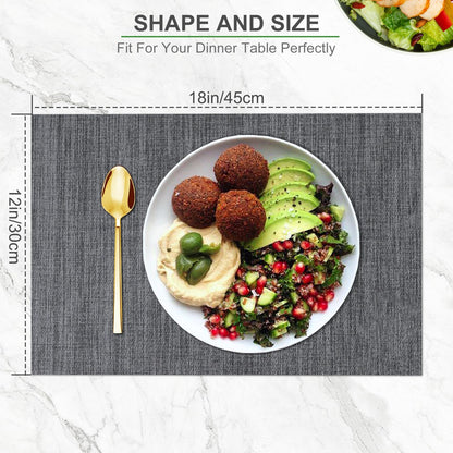 BETEAM Placemats Set of 6, Woven Vinyl Placemat for Dining Table Washable Wipeable Kitchen Place Mats Durable Indoor Outdoor Table Mats