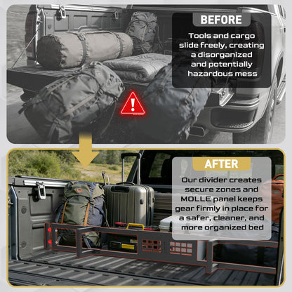 Tuoksullxm Truck Bed Divider with MOLLE Panel Aluminum Foldable Cargo Divider fit 2019-2025 Chevy Silverado and GMC Sierra 15000