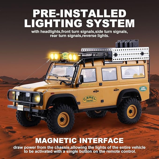 EAZYRC FMS FCX10 1/10 RC Crawler Land Rover Camel Trophy Edition Official Licensed 4WD All Terrain Off-Road RC Truck for Adults High-Detail Scale RC Car with Metal Gears Upgraded Shocks (Defender)