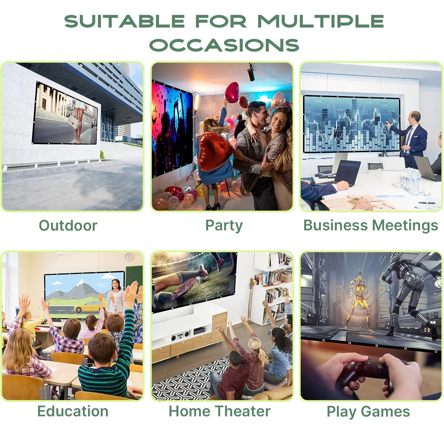 AAJK Projector Screen 120 inch, Washable Projector Screen 16:9 Foldable Anti-Crease Portable Projector Movies Screen for Home Theater Outdoor Indoor Support Double Sided Projection