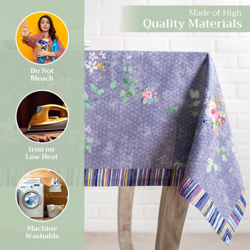 Maison d' Hermine Table Cloth Rectangle Table 100% Cotton 54 x 72 Inches Tablecloth Reusable Decorative for Dining Kitchen Gifts for Mothers Day Spring Summer - Sweet Rose Lavender - Country Garden