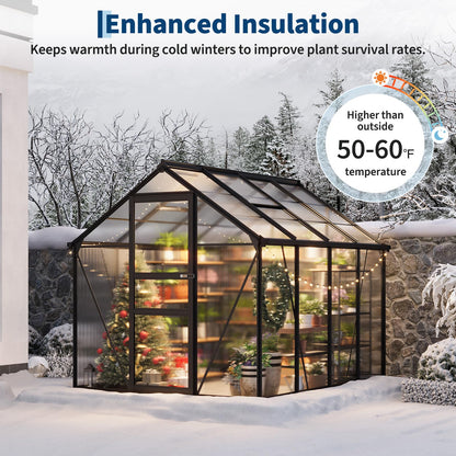 GarveeLife Greenhouse, 8×6FT Greenhouses for Outside, Polycarbonate Greenhouse with Aluminum Frame, Lockable Door and Ajustable Roof Vent for Backyard, Green Houses for Outside Garden Backyard, Patio