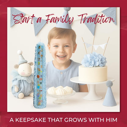Biedermann & Sons Numbered Birthday Pillar Candle 1 to 21 (Baby Blue), 15 Inch Round, Unscented Paraffin Wax, Approx 30 to 40 Hour Burn, Dripless Candle for Party Decor