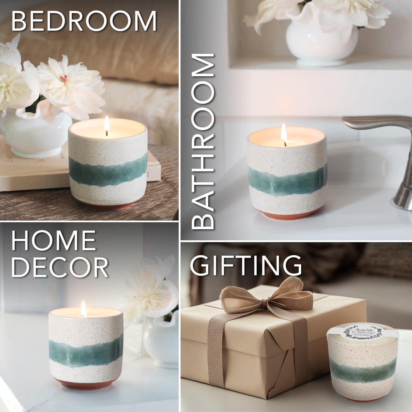 Hyggelight - The Growing Candle, Rosemary & Sage Scent, 8.5oz Ceramic Pot, Single Wick Aromatherapy Candles, 100% Soy for Women and Men, Edith
