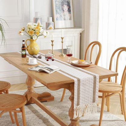 OTOSTAR Boho Table Runner with Tassels 48 Inches Long Farmhouse Rustic Table Runner Macrame Burlap Table Decoration for Home Decor Living Room Bridal Shower, Double Striped (12x48 Inches)
