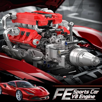 Mould King 10204 V8 Engine Model That Works - Build Your Own V8 Engine Toy 8-Cylinder Petrol Car Engine Replica Model Building Kit for Adult (750 PCS)