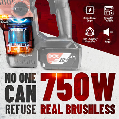 DCK 20V Cordless Rotary Hammer with Dust Collector, 15 in³ Dust Collection Box, 5-Inch Stroke, 2.8J Impact Energy, Brushless SDS Plus Hammer Drill with 6Ah Battery 4A Charger 4 Drill Bits 2 Chisels