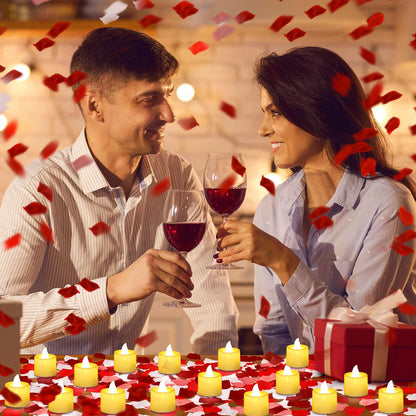 Coume 6000 Pcs Artificial Rose Petals with 72 Pcs Flameless LED Candles Romantic Decorations Fake Candles Anniversary Decorations for Valentine's Day Wedding Night(Warm White with Red Series Petal)