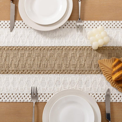 Socomi Boho Table Runner Summer Farmhouse Rustic Dining Kitchen Centerpiece Decor Small Macrame Woven Cotton Linen Coffee Table Runner for Dresser Scarf Home Decor 12x90 inch