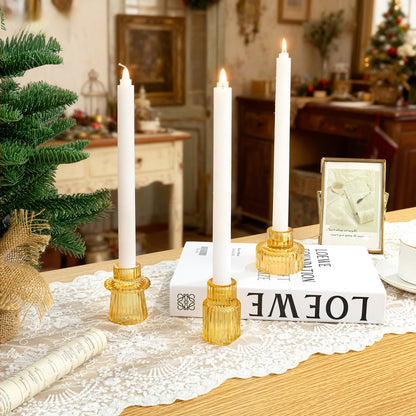 WELLIFE 3 Pcs Amber Glass Candle Holder, Taper Candle Holder, Amber Glass Candlestick Holder for Party, Wedding Decorations, Table Centerpieces and Thanksgiving