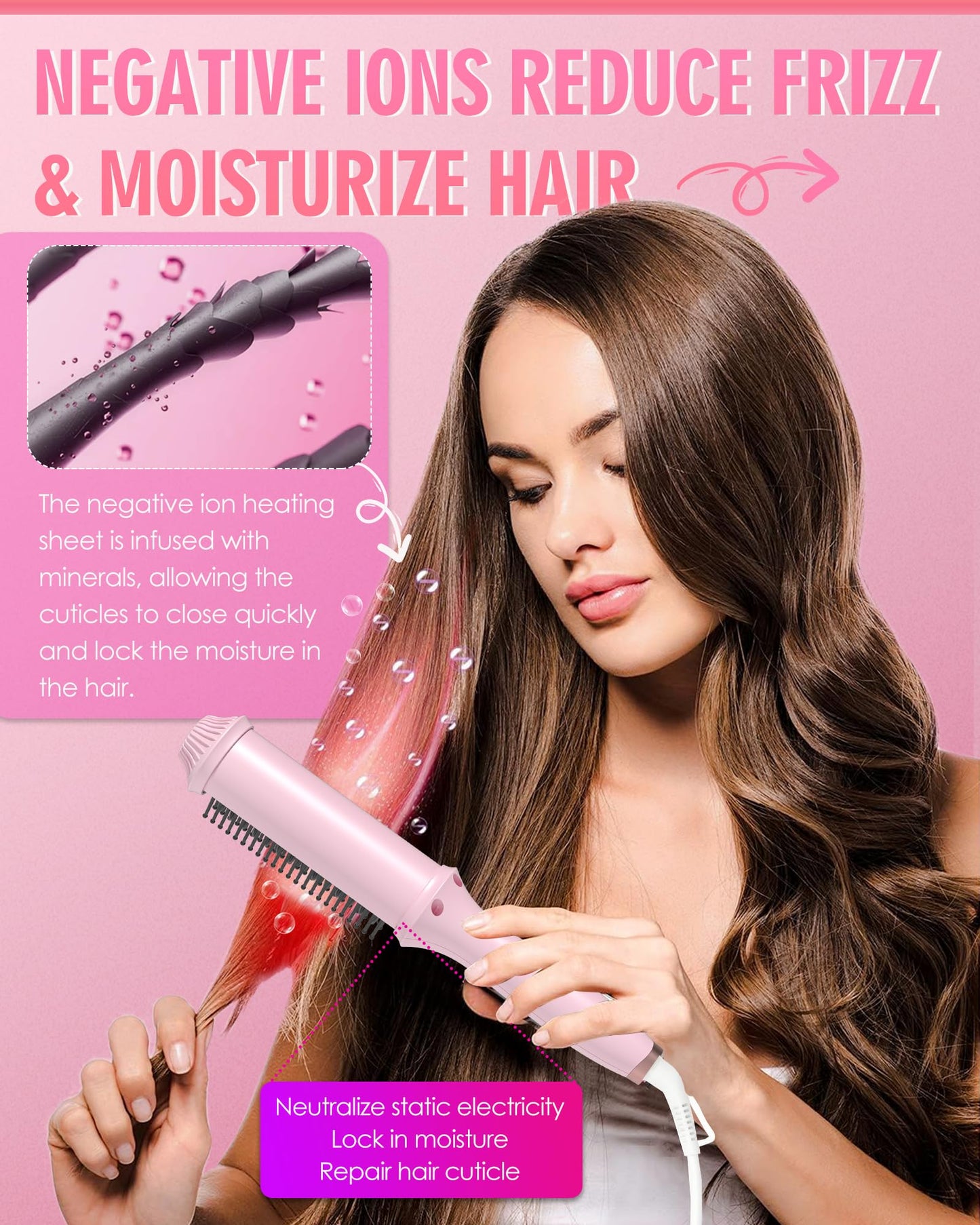 NOVUS Ionic Hair Straightener Brush, 4 Temps & 30s Heating & Auto-Off, Anti-Scald Ceramic Straightening Comb Fast Heating for Home Salon, Less Frizz & Smoother Hair for All Hair Types