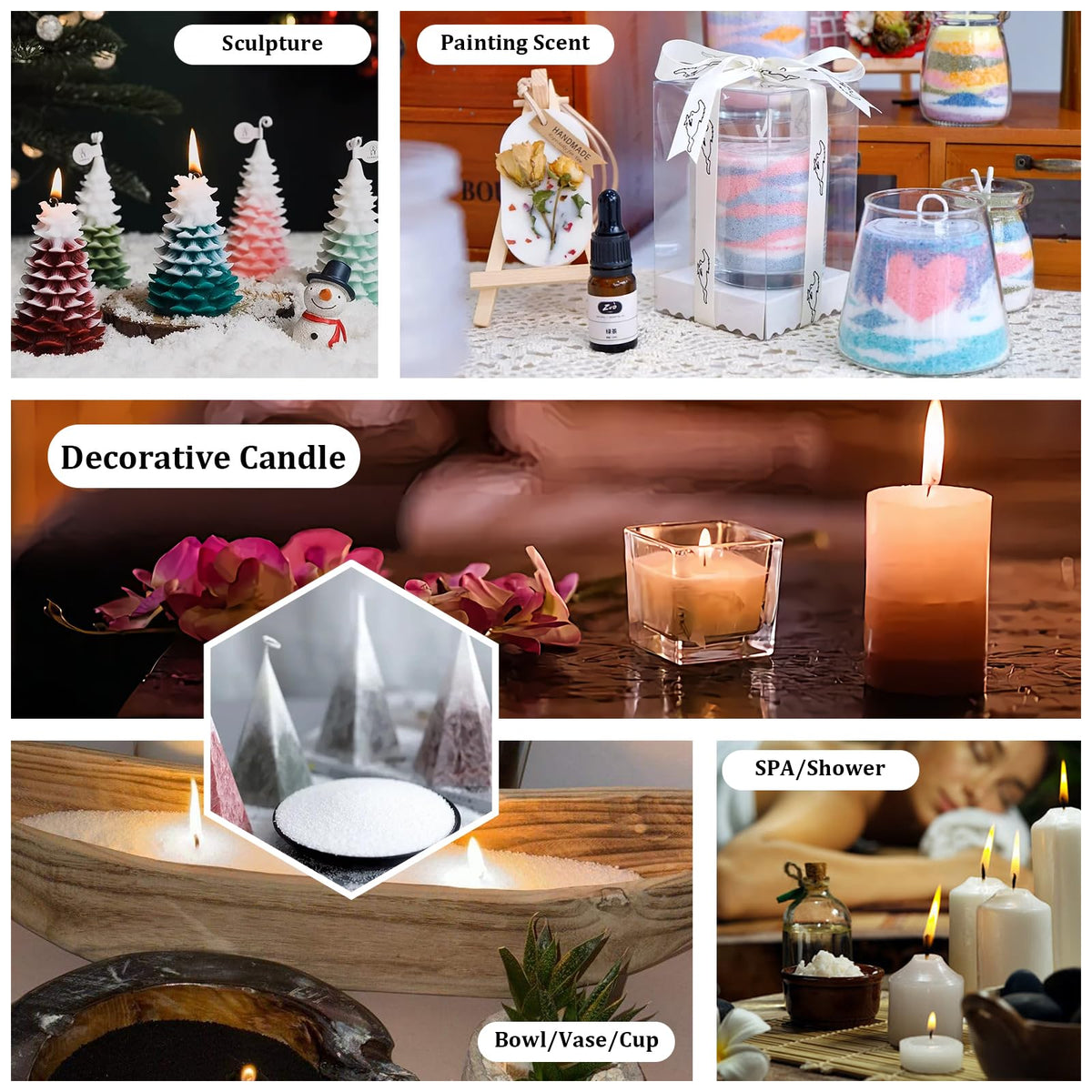 NICEME Customized Powder Candle Making Kit, 5.5Lb/ 2.5kg Refillable Beaded Wax Sand All Natural Reusable DIY Pearled Candle Making Kit Self Extinguish Candle with 100 Wicks & 2 Wick Centering Devices