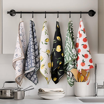 RECYCO Waffle Kitchen Towel Set of 2 - Quick Dry Microfiber Sustainable Dish Towels - Ultra Absorbent Reusable Cleaning Tea Towels - Lightweight Hand Towels,16”x 28”, Peachy Leaves
