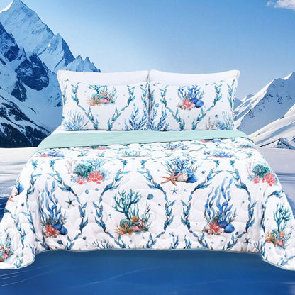 Uspring Cooling Comforter Quilts Queen Size, Double-Sided Cool Comforter for Hot Sleepers Summer Coastal Bedding Set, 3Pcs Lightweight Breathable Cold Summer Bedspreads Blanket Set (Blue, 90'' x 90'')